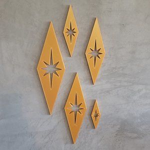 Retro Styled Diamond Starburst Wall Decor Mid Century Modern Hanger GOLD 5 Pack